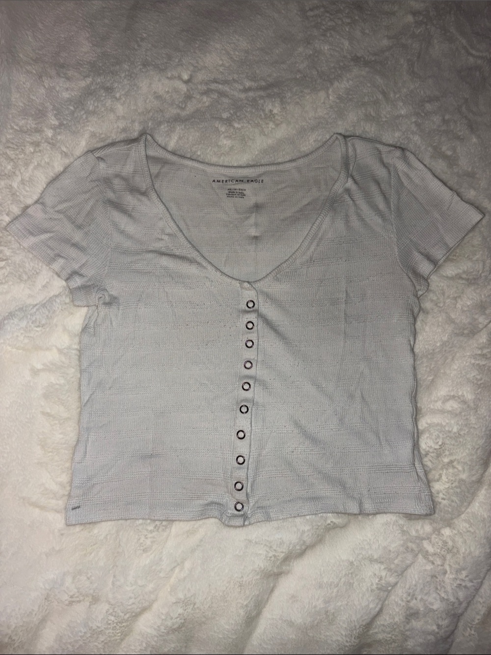 American Eagle Outfitters White Short-Sleeve Scoopneck Button Crop Top